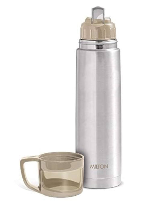Milton Glassy 1000 Ml Thermosteel Vacuum Insulated Double Walled Flask with Drinking Cup lid & Jacket, 1000 ml flask ,24 Hours Hot & Cold,Easy to Carry,Rust Proof, Tea, Coffee,Travel Bottle