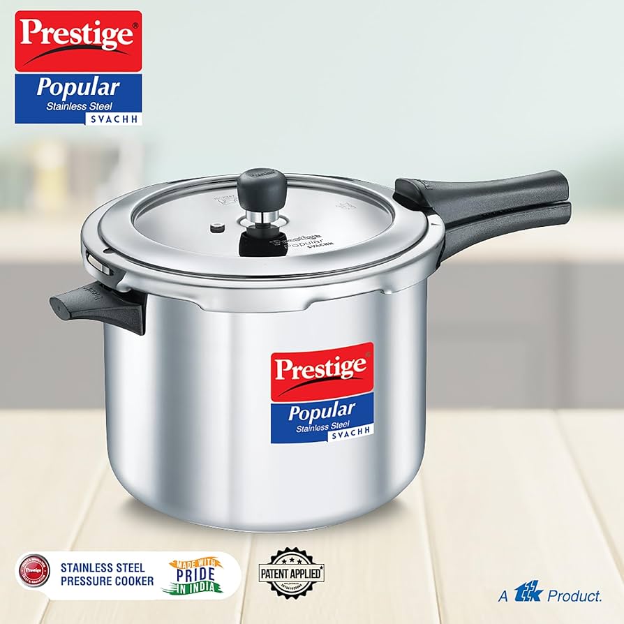 Prestige Popular Svachh Spillage Control Stainless Steel Outer Lid Pressure Cooker 7.5 Litres Gas & Induction Compatible|5 Years Warranty