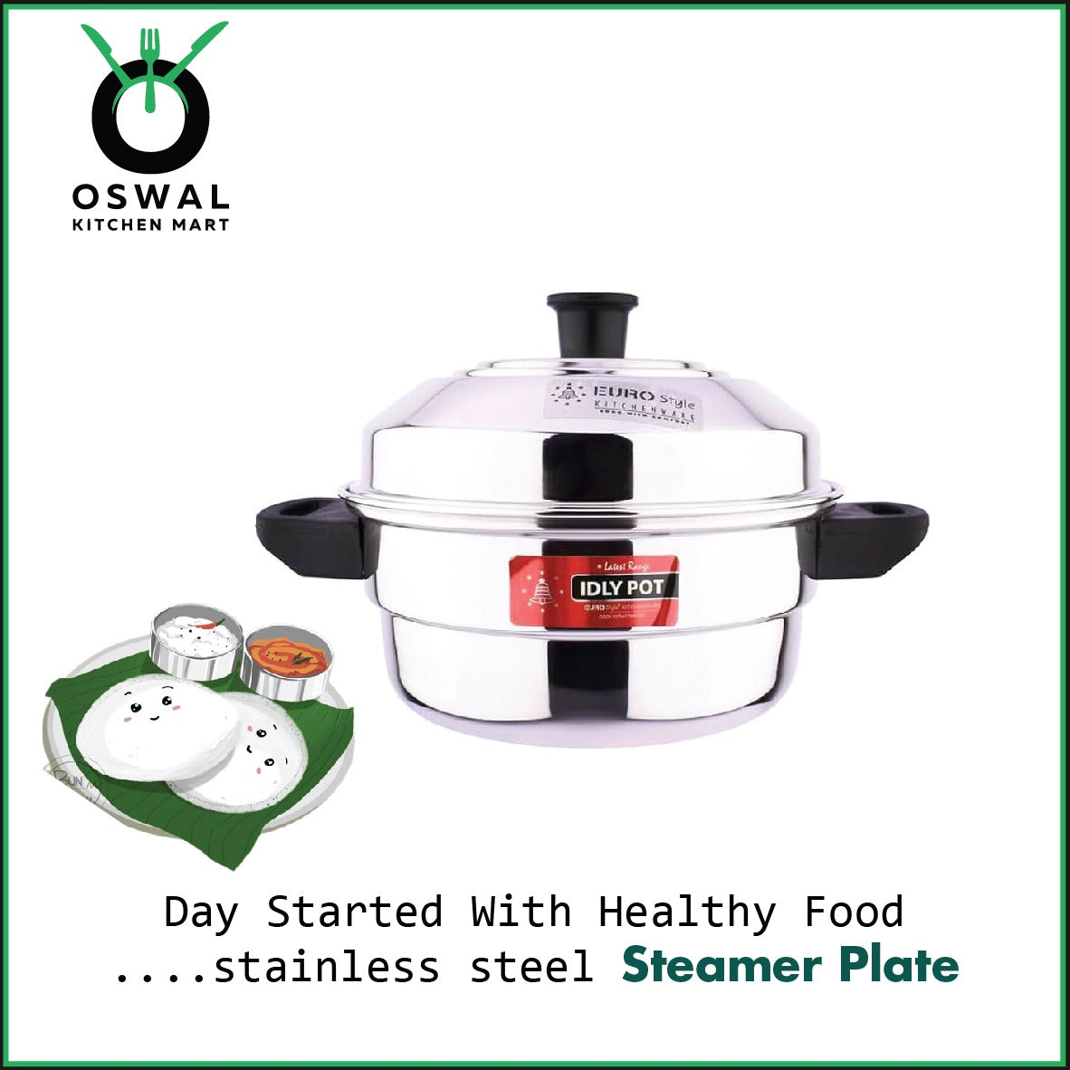 Eurostyle Stainless Steel Idli Steamer , Idiyappam & Dhokla Steamer - ISI Mark Certified(2Idli plates(10idlis) +2 Steamer Plate)3L capacity /3Years warranty/Induction Friendly/Multi-Tier Steaming Cookware for Idli, Dhokla, Modak & More(Pack Of 1)