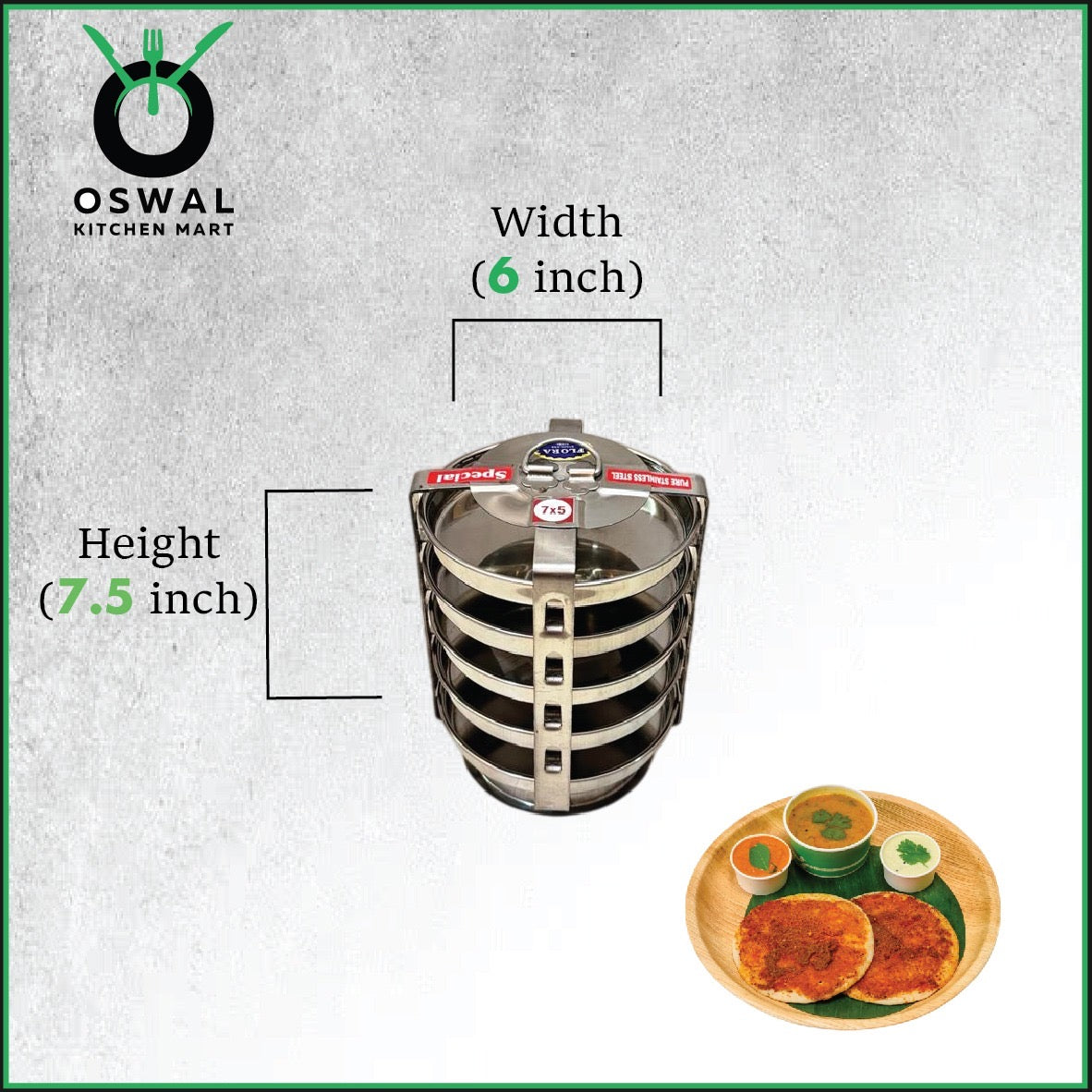 Stainless Steel 5 Plate Thatte Idli Stand| Thatte Idli Plate with Stand| Stainless Steel Dhokla/Thatte Idli Stand With 5 Plates| Pack of 1