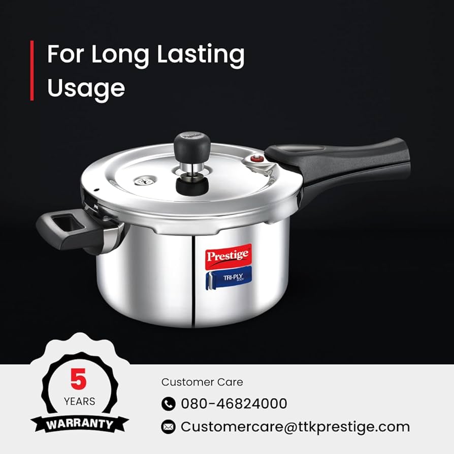 Prestige Svachh Triply Outer Lid Pressure Cooker with Unique Deep Lid for Spillage Control, 3 Litre,       304 Stainless Steel Inner Surface, Thick Gauge, 3 litre