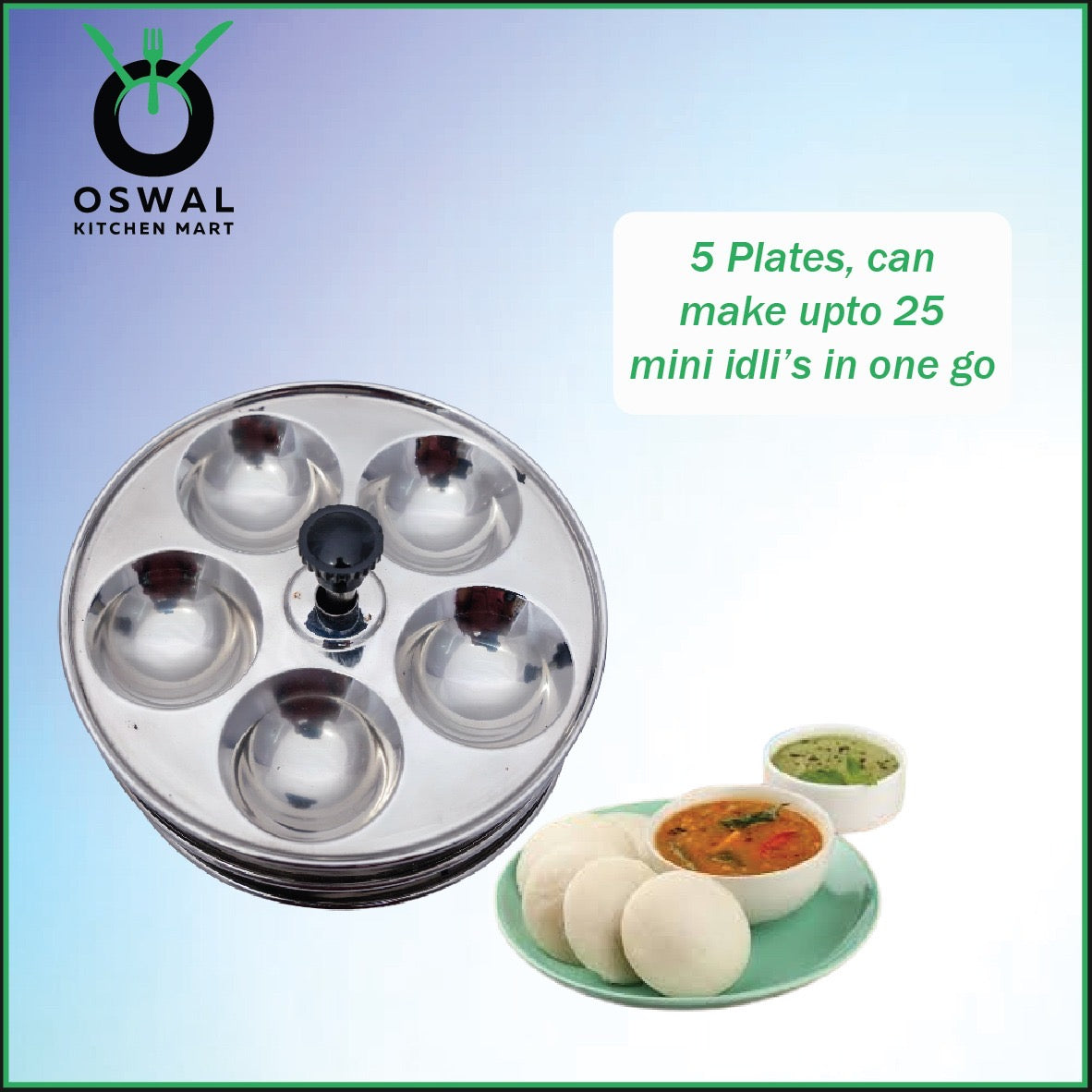 Stainless Steel 5-Tier Mini Idli Plate With Stand | Makes 25 Mini Idlis at Once | Pack of 1