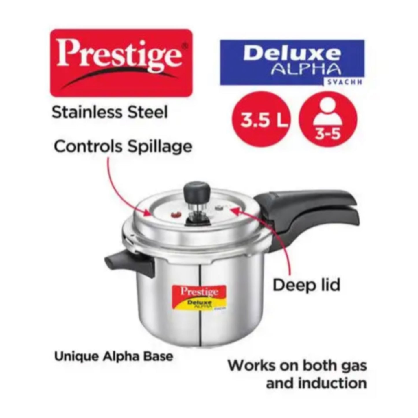 Prestige 3.5L Deluxe Alpha Svachh Stainless Steel Pressure Cooker