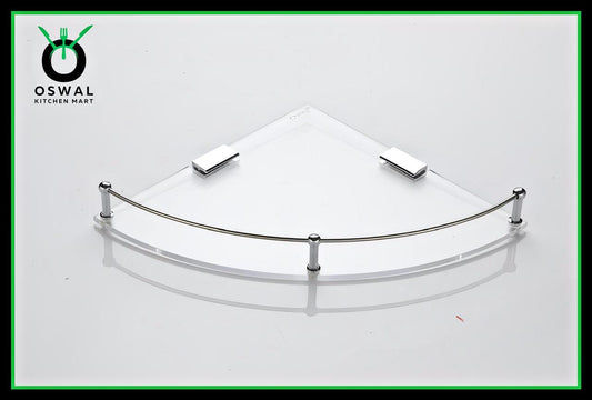 Chirag 12x12 Inch Clear Acrylic Corner Shelf with Stainless Steel Railing – Pack of 1
