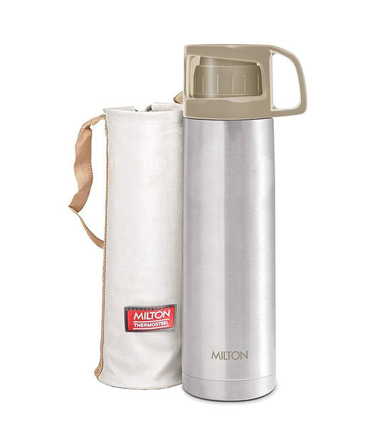 MILTON Glassy 350 Ml Thermosteel Vacuum Insulated Double Walled Flask with Drinking Cup lid & Jacket, 350 ml flask,24 Hours Hot & Cold, Easy to Carry,Rust Proof, Tea, Coffee, Travel Bottle,Grey