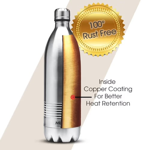 Milton Duo DLX 500 Ml Thermosteel Water Bottle 500 ml, 24 Hr Hot and Cold I Leak Proof Lid, ISI Certified I Vacuum Insulated I for Office, Gym, School