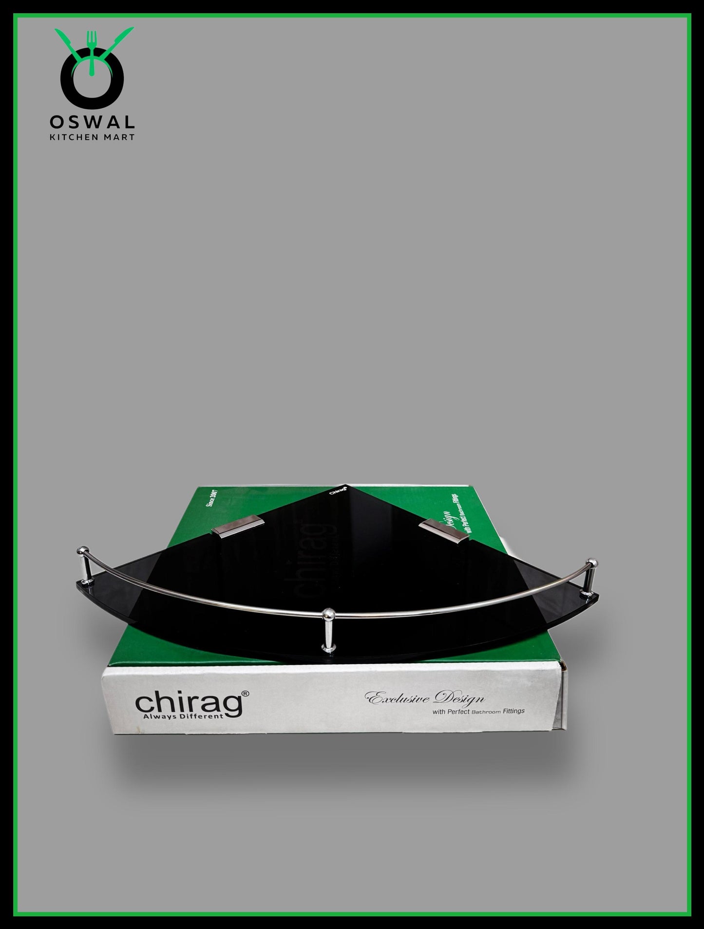 Chirag 12x12 Inch Black Acrylic Corner Shelf – Bathroom Shelf & Accessories (Pack of 1)