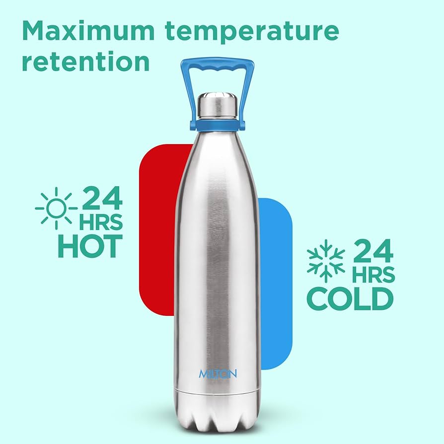Milton Duo DLX 2200 Ml Thermosteel Bottle, 2.2 Litre Water Bottle with handle, 24 Hours Hot and Cold, Easy to Carry, Easy Grip, Rust Proof, Tea, Coffee, Office, Travel Bo