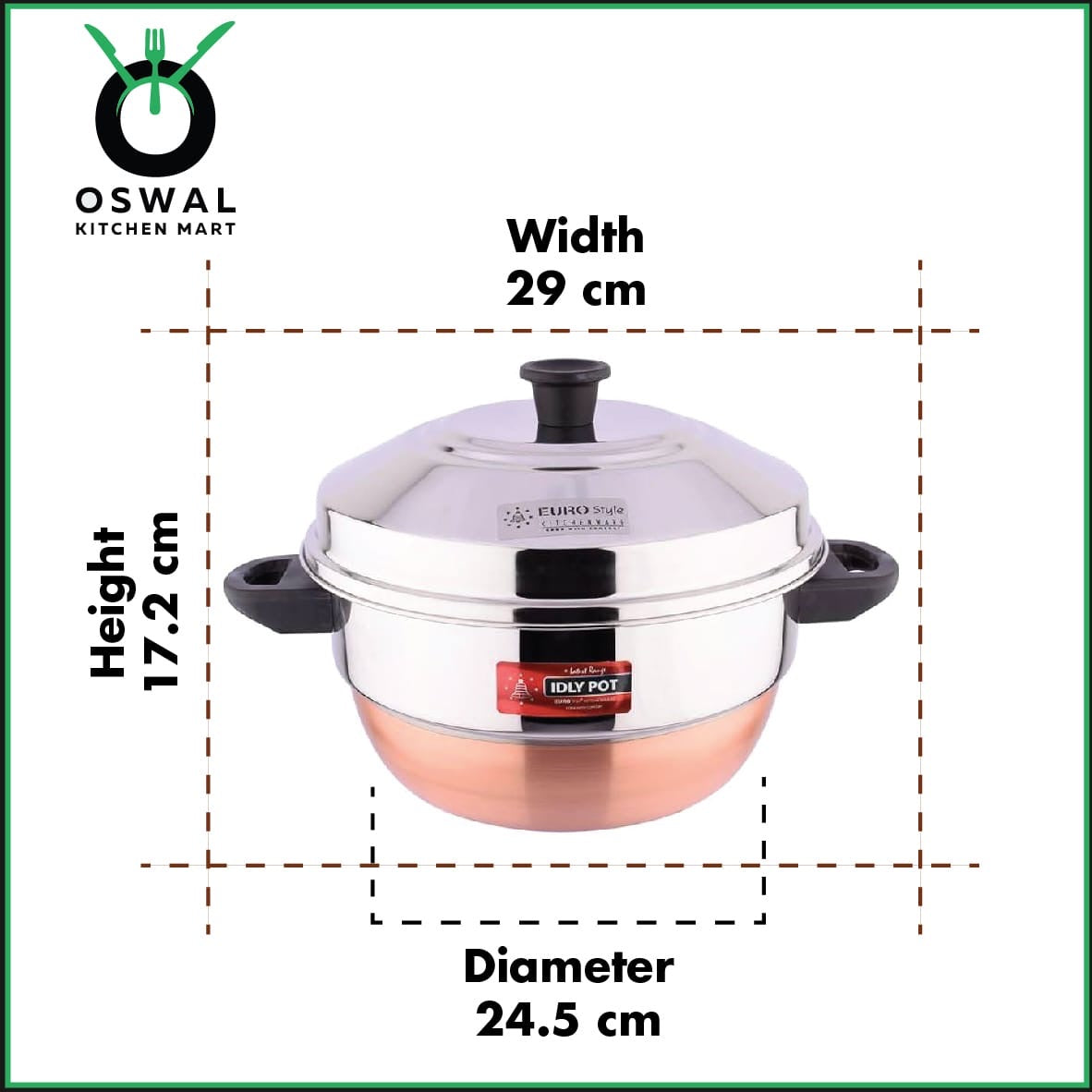 Eurostyle Heavy Copper Base Idli Steamer with Lid - ISI Mark Certified - 15 Idli Capacity / 3 Idli Plates + 1 Steam Plate - Durable Knobs & Handle /Gas Saving/Induction Friendly - Multipurpose Cookware for Idli, Dhokla, Modak & Serving More(Pack Of 1)