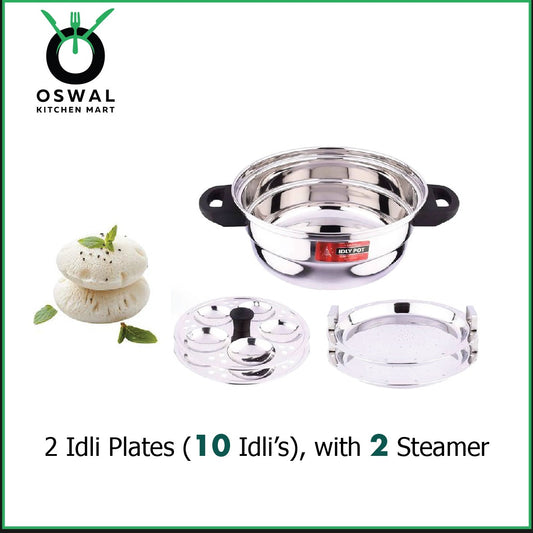 Eurostyle Stainless Steel Idli Steamer , Idiyappam & Dhokla Steamer - ISI Mark Certified(2Idli plates(10idlis) +2 Steamer Plate)3L capacity /3Years warranty/Induction Friendly/Multi-Tier Steaming Cookware for Idli, Dhokla, Modak & More(Pack Of 1)