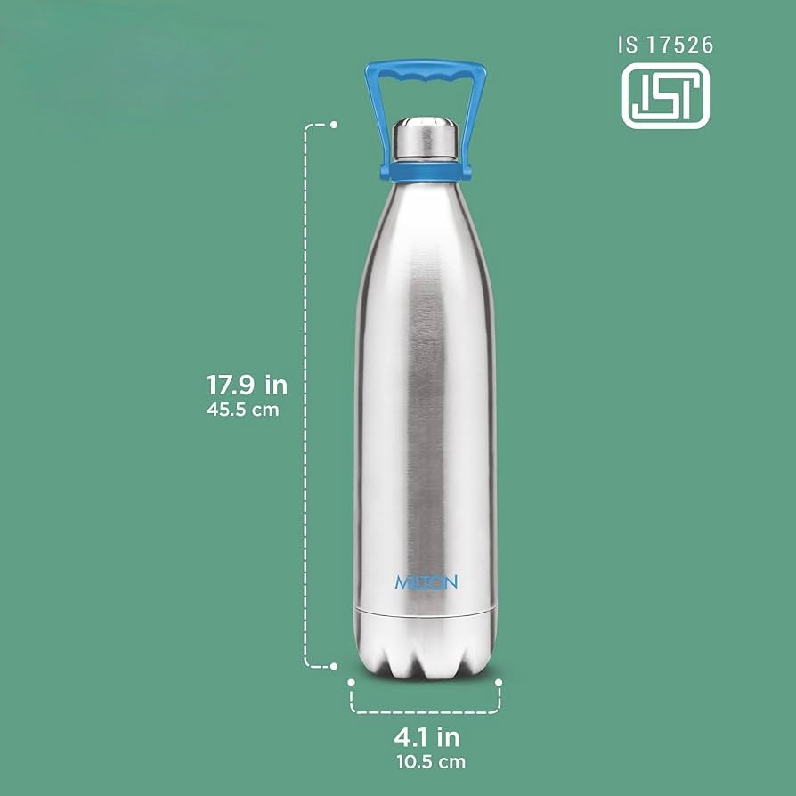 Milton Duo DLX 2200 Ml Thermosteel Bottle, 2.2 Litre Water Bottle with handle, 24 Hours Hot and Cold, Easy to Carry, Easy Grip, Rust Proof, Tea, Coffee, Office, Travel Bo