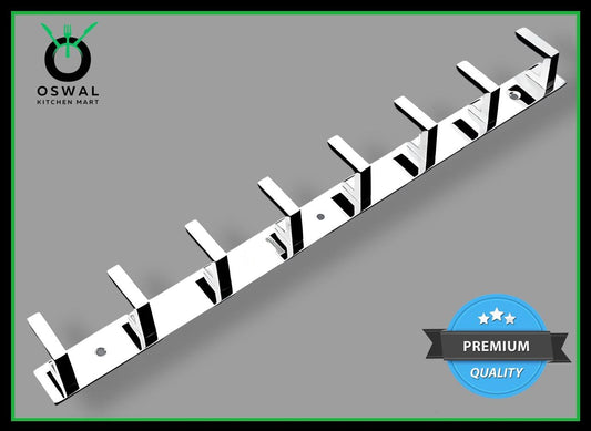 Stainless Steel Wall Mount 8-Hook Hanger | 44x3cm Bathroom & Kitchen Towel Holder | Rustproof Multipurpose Hook Rail (Pack of 1)