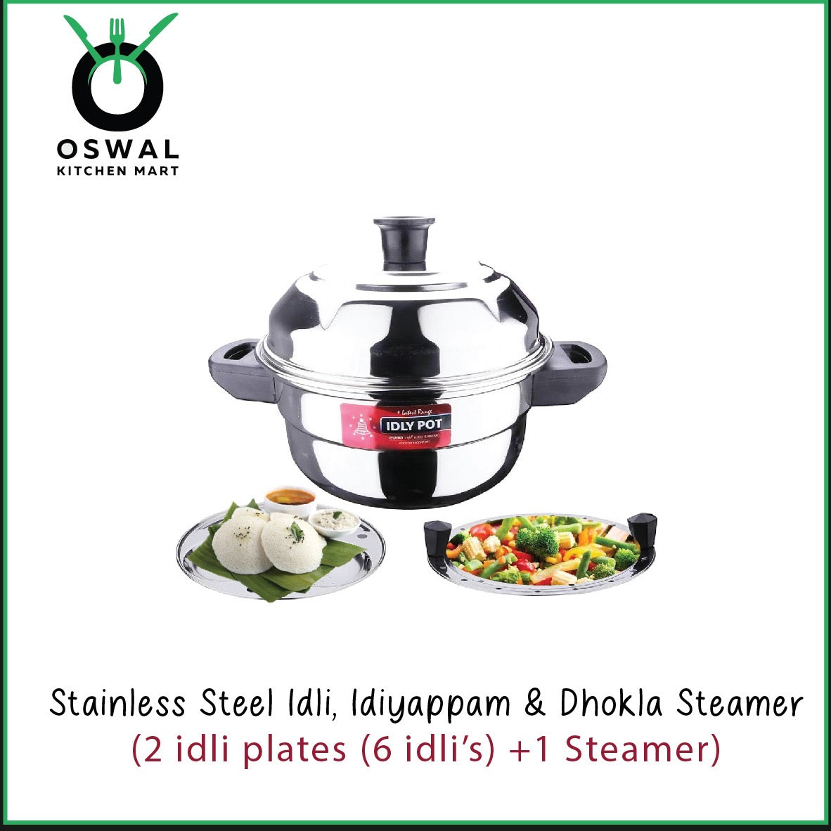 Eurostyle Premium Stainless Steel Idli, Idiyappam & Dhokla Steamer - ISI Mark Certified - (2Idli plates(6 idlis) +1 Steamer Plate) for Flawless Fluffy Idlis - 1.5L capacity - 3Years warranty (Pack Of 1)