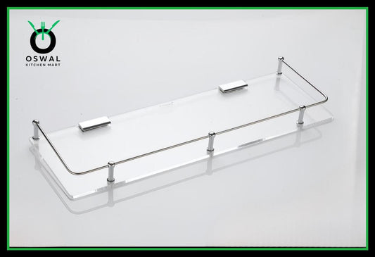 Chirag 18x6 Inch Clear Acrylic Shelf with Stainless Steel Railing – Pack of 1