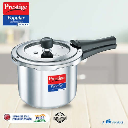 Prestige 3 L Popular Svachh Spillage Control Stainless Steel Pressure Cooker, 3 Litres