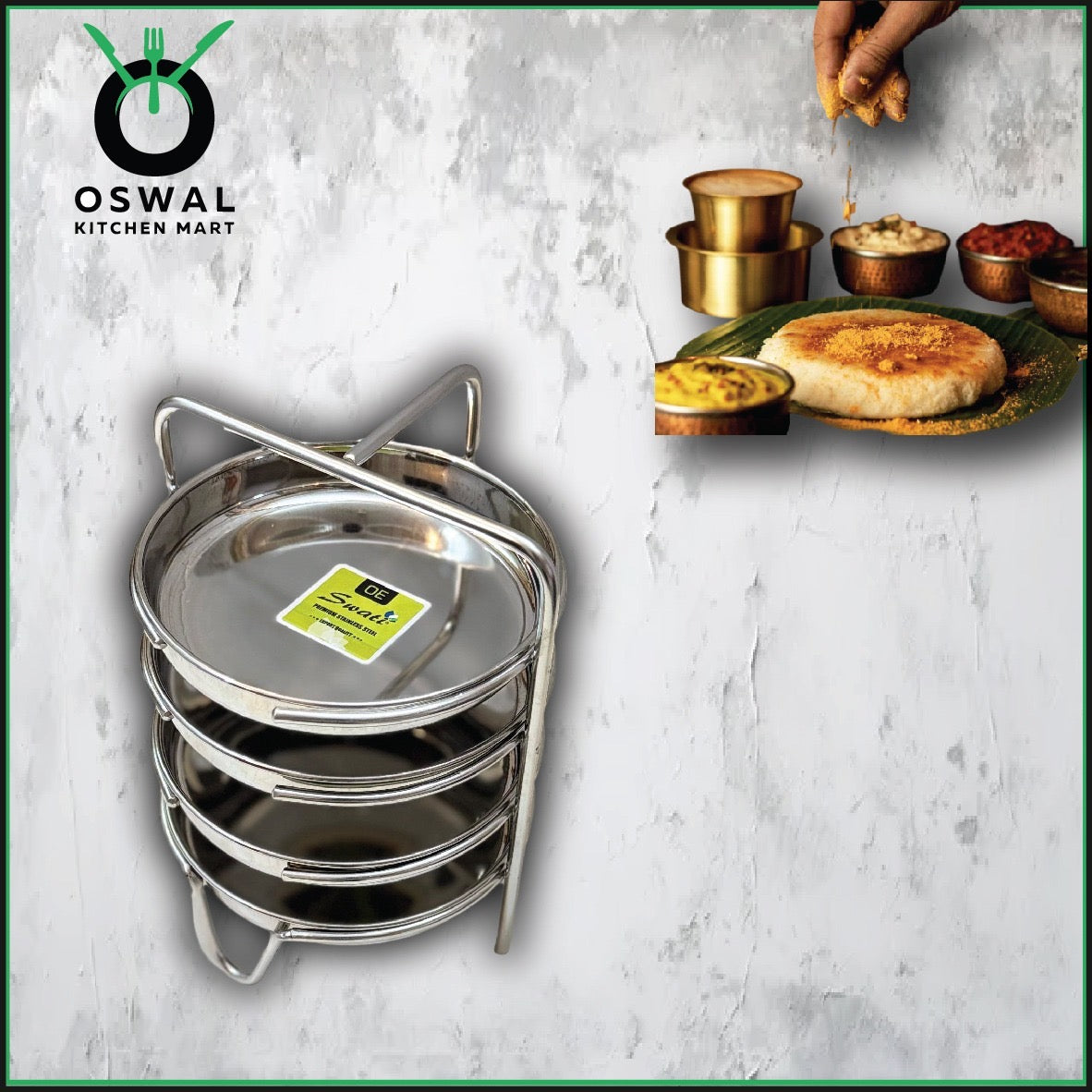Stainless Steel Thatte Idli Stand-4Plates | Thatte Idli Plate with Stand| Stainless Steel Dhokla/Thatte Idli Stand With 4 Plates| Pack of 1