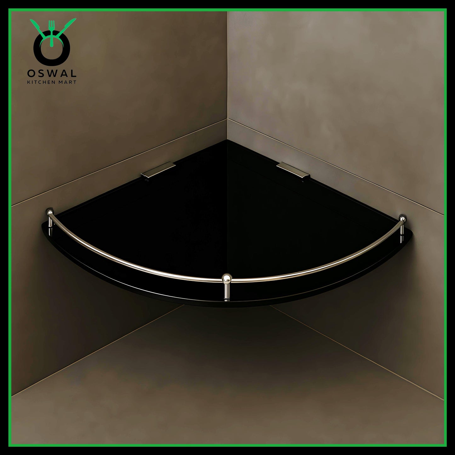 Chirag 12x12 Inch Black Acrylic Corner Shelf – Bathroom Shelf & Accessories (Pack of 1)