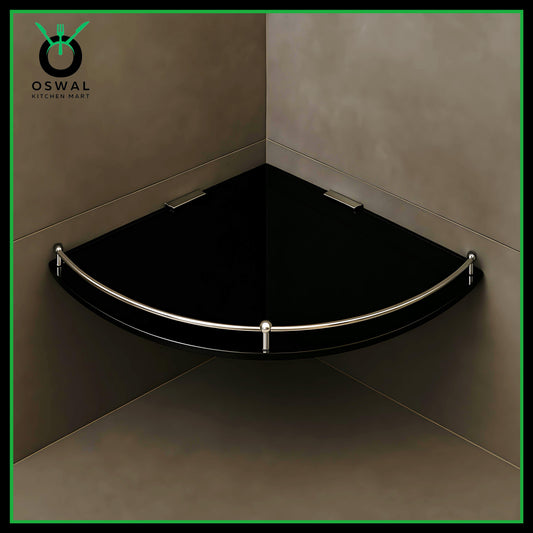Chirag 12x12 Inch Black Acrylic Corner Shelf – Bathroom Shelf & Accessories (Pack of 1)