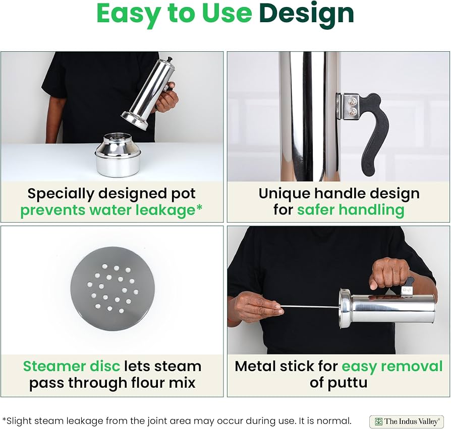 Indus Valley Stainless Steel Puttu Maker | Gas & Induction Compatible |  Length-33.5cm (Pack Of 1)