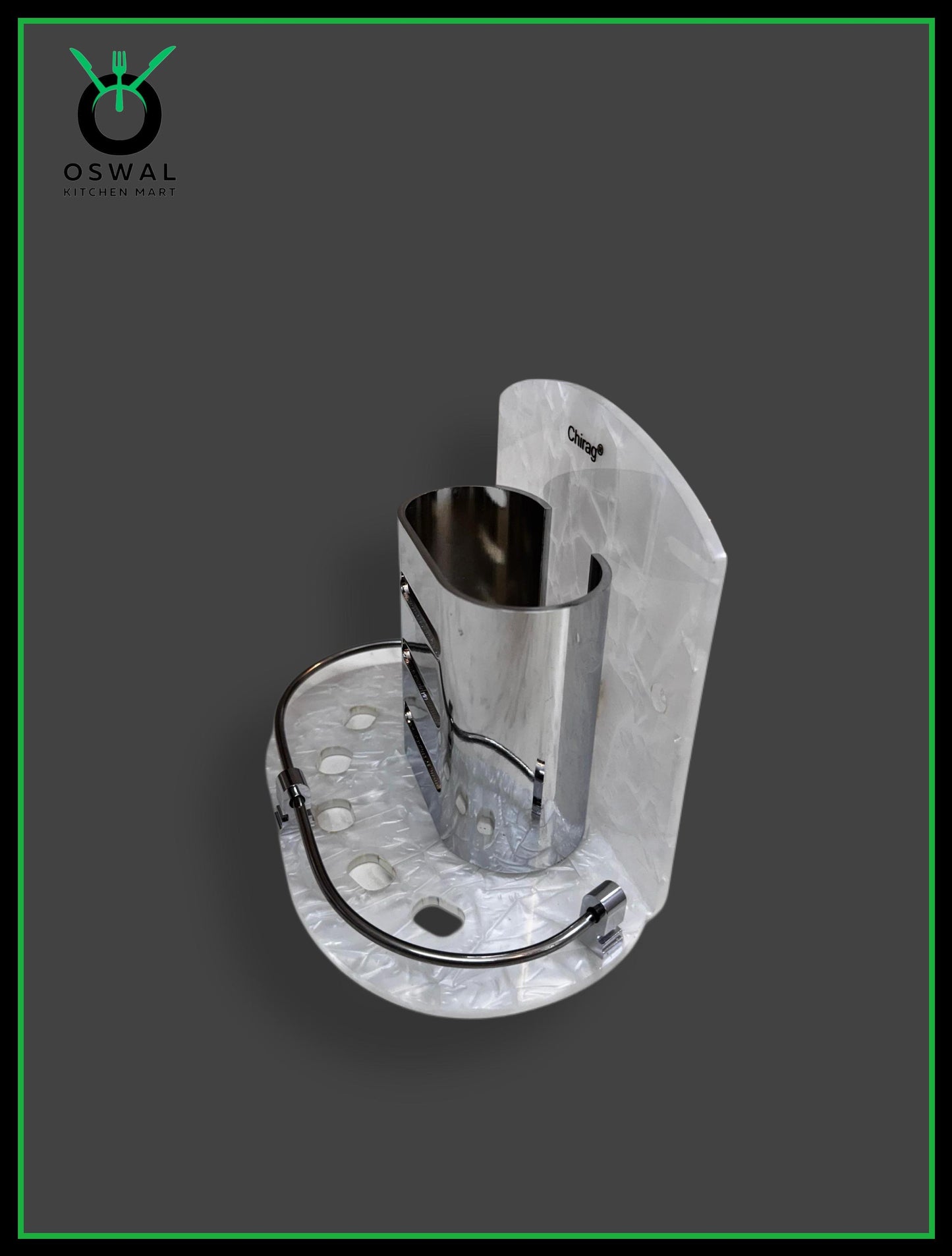 Chirag Marble White  Tumbler Holder with Steel Railing – Wall Mounted Bathroom Organizer (Pack of 1)