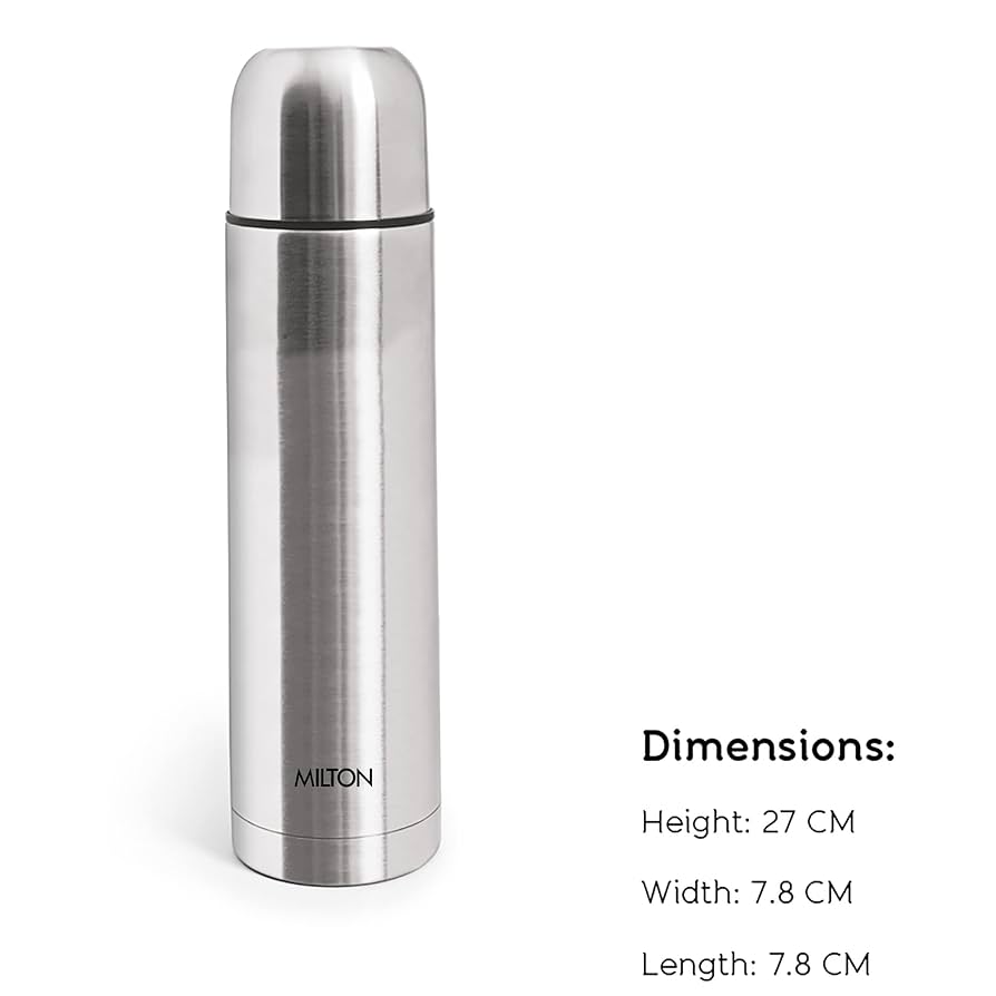 Milton Plain Lid 500 ml Thermosteel flask 500 ml, 24 Hr Hot and Cold I Leak Proof Lid with Jacket, ISI Certified I Vacuum Insulated I for Office, Gym, School