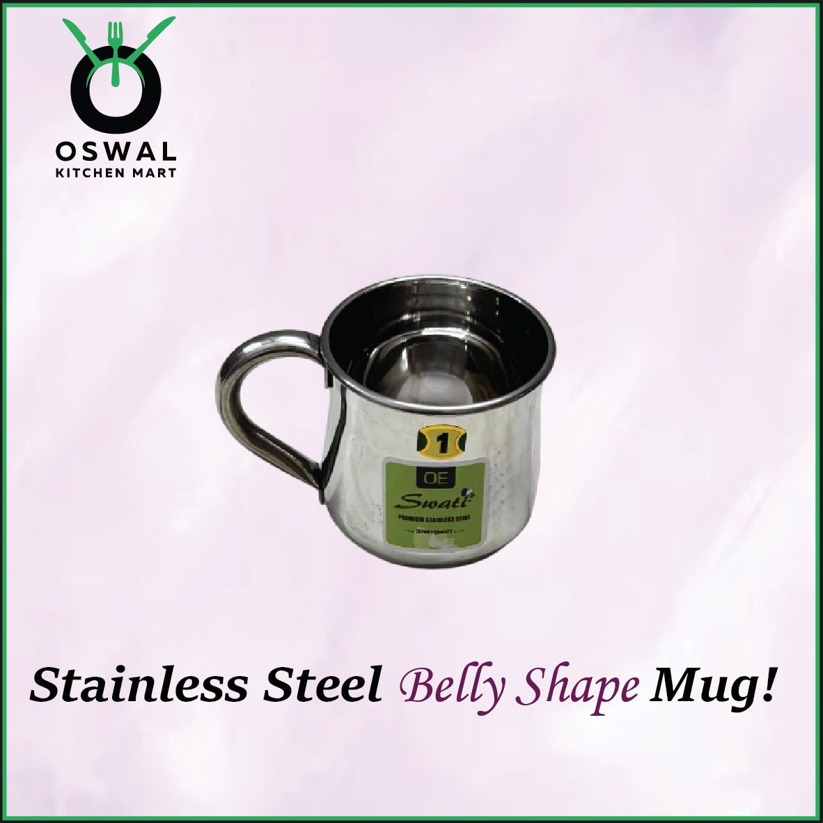 Stainless Steel 1No. Belly Shape Mug– 300ML Approx | Stylish Tea & Coffee Mug | Pack of 1