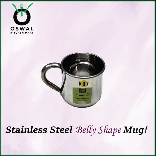Stainless Steel 1No. Belly Shape Mug– 300ML Approx | Stylish Tea & Coffee Mug | Pack of 1