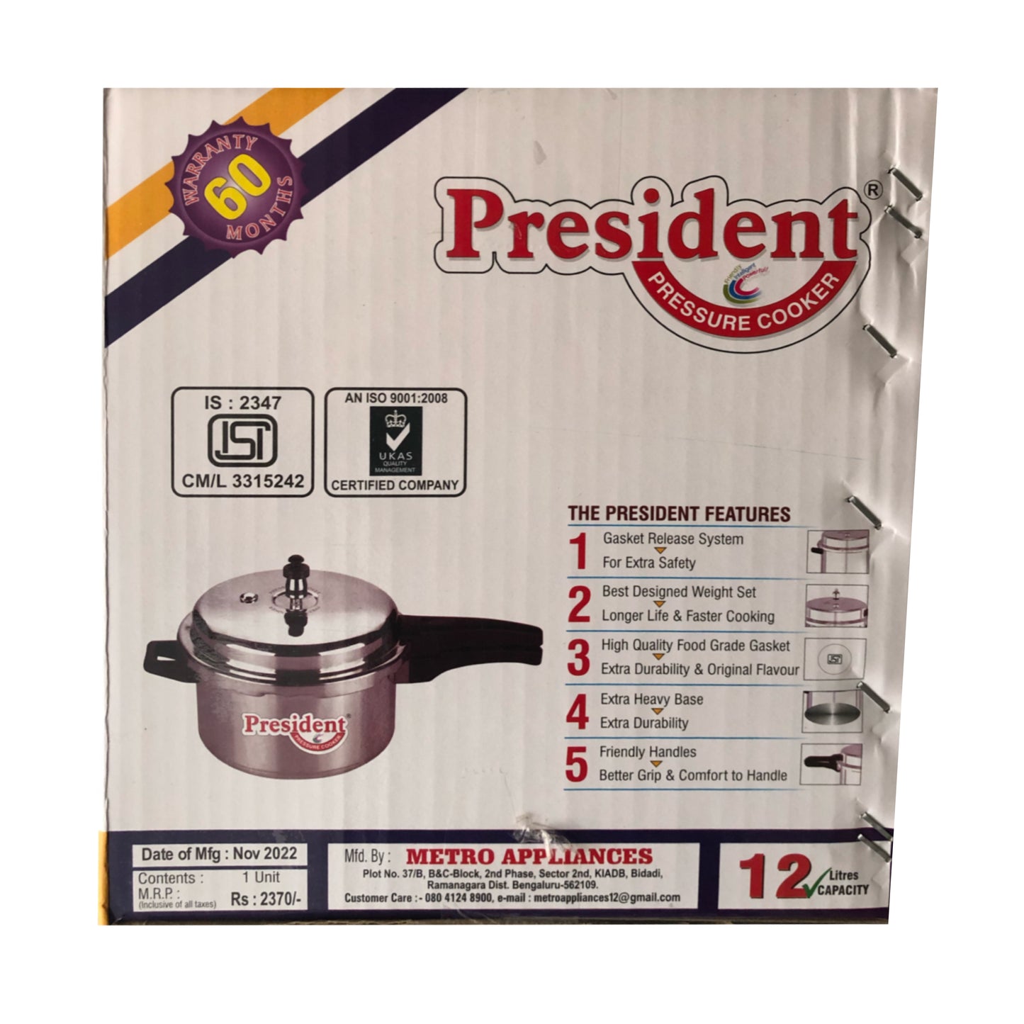 President 12L Pressure Cooker