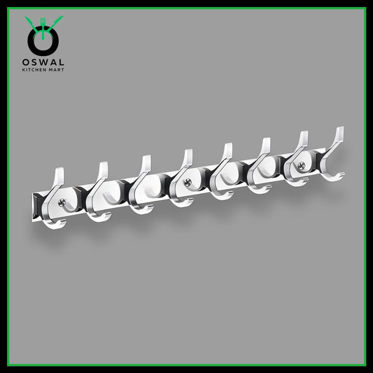 Stainless Steel Wall Mount 8 Hook Hanger – 40.5cm | Premium Towel, Key & Kitchen Hook Rail (Pack of 1)