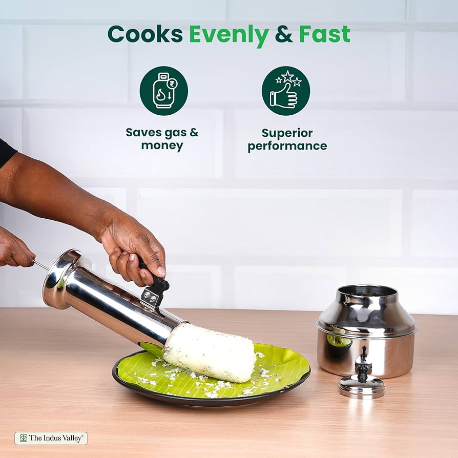 Indus Valley Stainless Steel Puttu Maker | Gas & Induction Compatible |  Length-33.5cm (Pack Of 1)