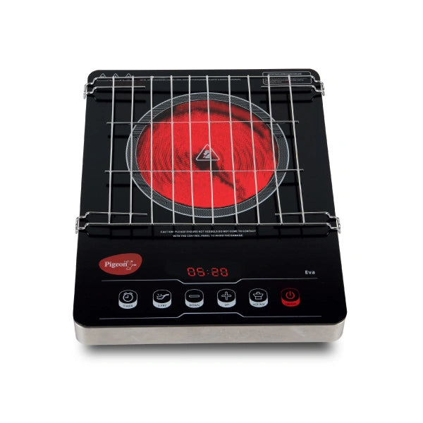 Pigeon EVA Infrared Induction Cooktop 2000W with BBQ Grill | Suitable for Flat Bottom Utensils – Cast Iron, Stainless Steel, Aluminium & Copper