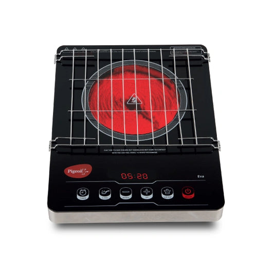 Pigeon EVA Infrared Induction Cooktop 2000W with BBQ Grill | Suitable for Flat Bottom Utensils – Cast Iron, Stainless Steel, Aluminium & Copper