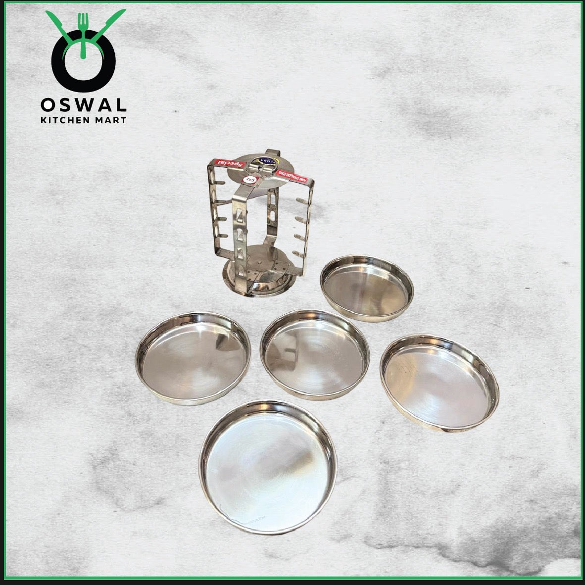 Stainless Steel 5 Plate Thatte Idli Stand| Thatte Idli Plate with Stand| Stainless Steel Dhokla/Thatte Idli Stand With 5 Plates| Pack of 1