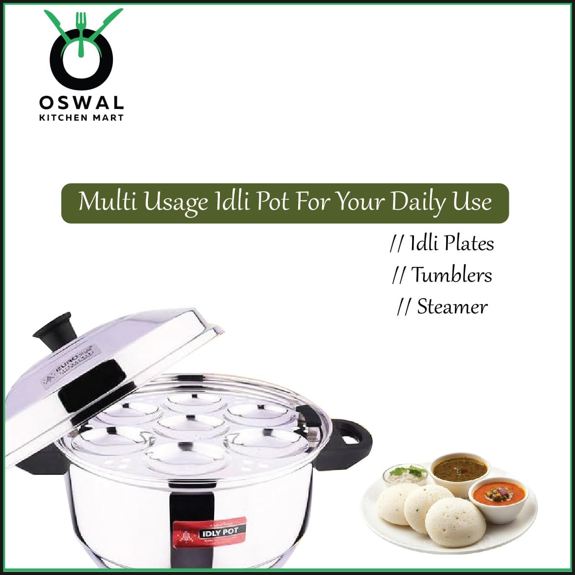 Stainless Steel Idli Steamer with 3 Idli Plates (21 Idlis), 6 Tumblers & 1 Steamer Plate | ISI Mark Certified|Gas & Induction Compatible|Durable Knobs & Handle |EuroStyle Multipurpose Cookware for Idli,  Idiyappam, Dhokla,Modak & Serving More(Pack Of 1)
