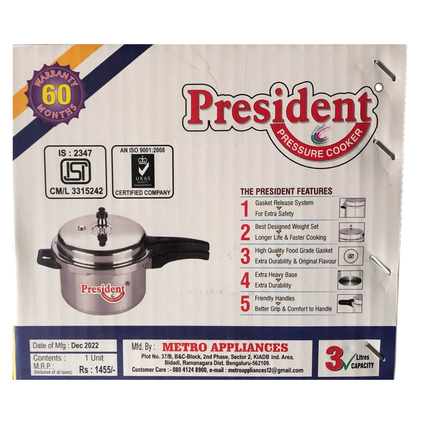 President 3L Pressure Cooker