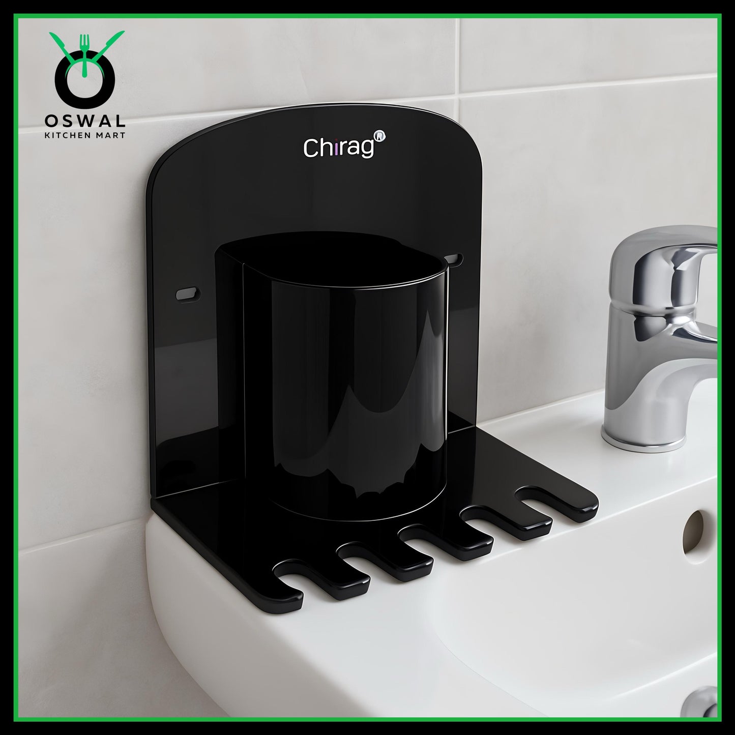 Chirag Black Acrylic Toothbrush & Toothpaste Holder – Wall Mounted Bathroom Organizer (Pack of 1)