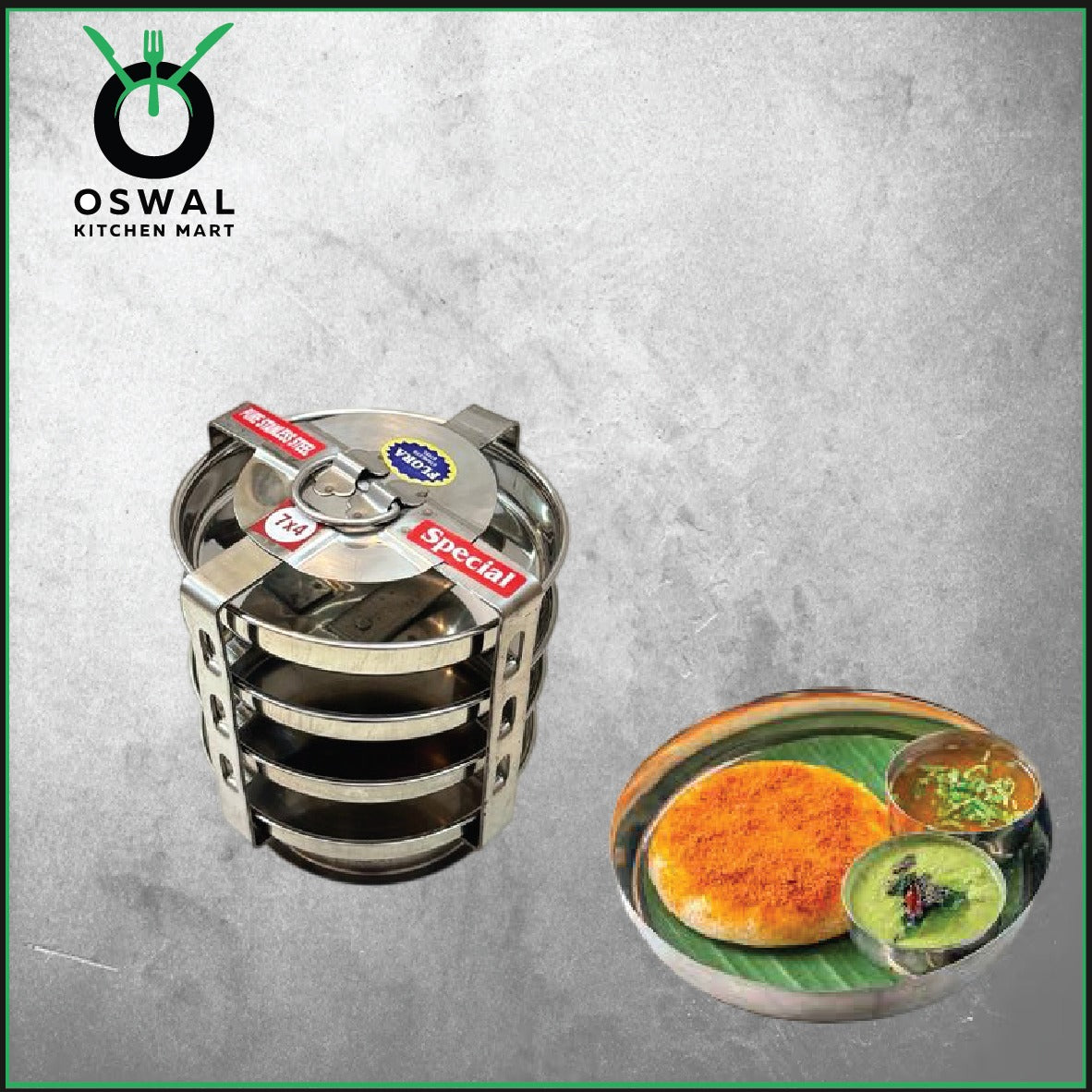 Stainless Steel 4 Plate Thatte Idli Stand| Thatte Idli Plate with Stand| Stainless Steel Dhokla/Thatte Idli Stand With 4 Plates| Pack of 1