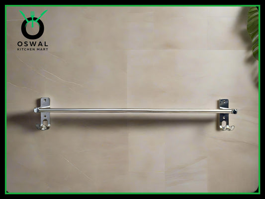 Stainless Steel Towel Rod with Double Hooks – 24-Inch Wall Mounted Hanger for Bathroom