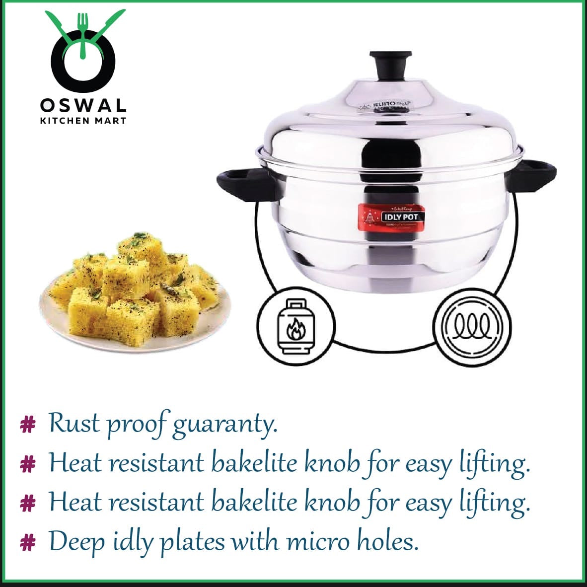 Stainless Steel Idli Steamer with 3 Idli Plates(18 Idlis) & 1 Steamer Plate | ISI Mark Certified|Gas & Induction Compatible|Durable Knobs & Handle |EuroStyle Multipurpose Cookware for Idli, Dhokla, Modak & Serving More(Pack Of 1)