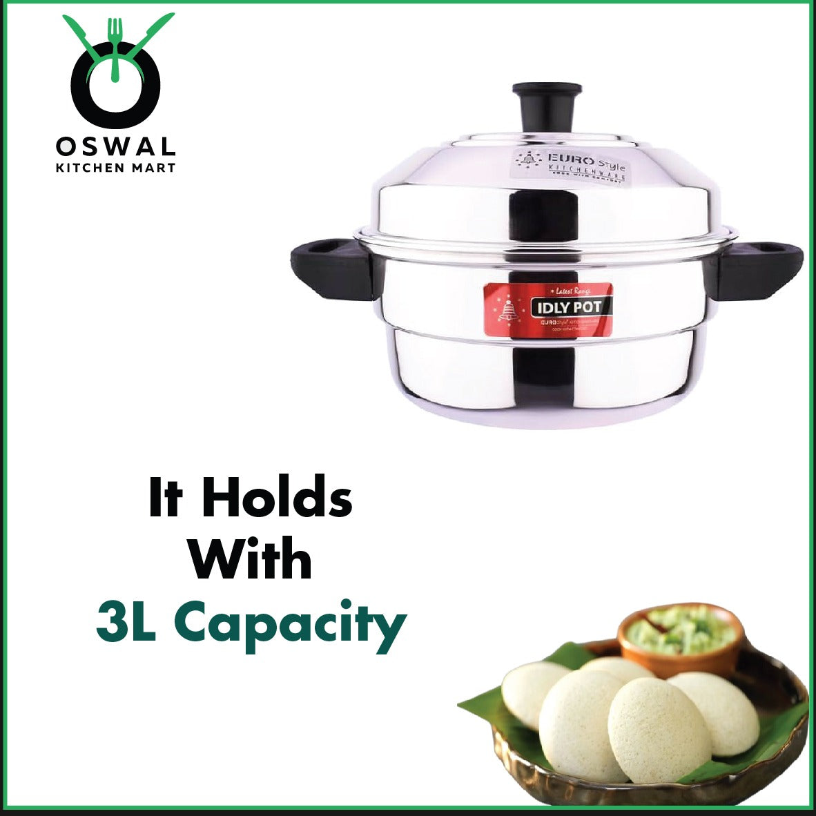 Eurostyle Stainless Steel Idli Steamer , Idiyappam & Dhokla Steamer - ISI Mark Certified(2Idli plates(10idlis) +2 Steamer Plate)3L capacity /3Years warranty/Induction Friendly/Multi-Tier Steaming Cookware for Idli, Dhokla, Modak & More(Pack Of 1)