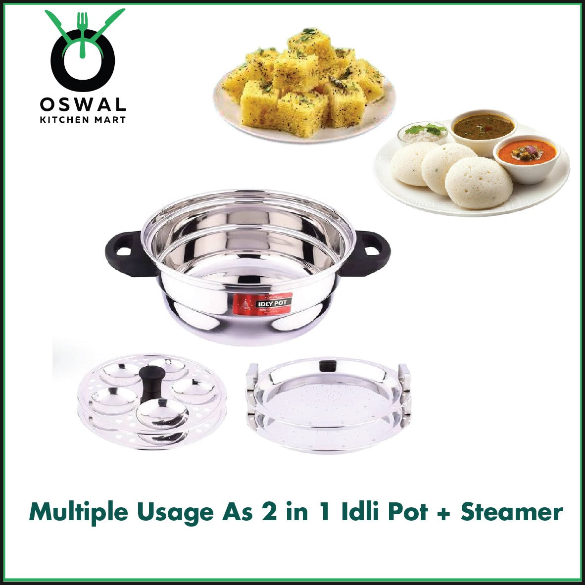 Eurostyle Stainless Steel Idli Steamer , Idiyappam & Dhokla Steamer - ISI Mark Certified(2Idli plates(10idlis) +2 Steamer Plate)3L capacity /3Years warranty/Induction Friendly/Multi-Tier Steaming Cookware for Idli, Dhokla, Modak & More(Pack Of 1)