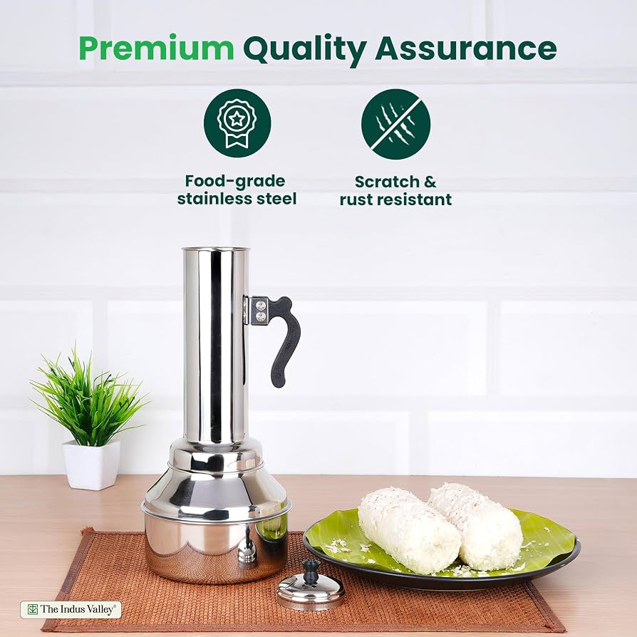 Indus Valley Stainless Steel Puttu Maker | Gas & Induction Compatible |  Length-33.5cm (Pack Of 1)