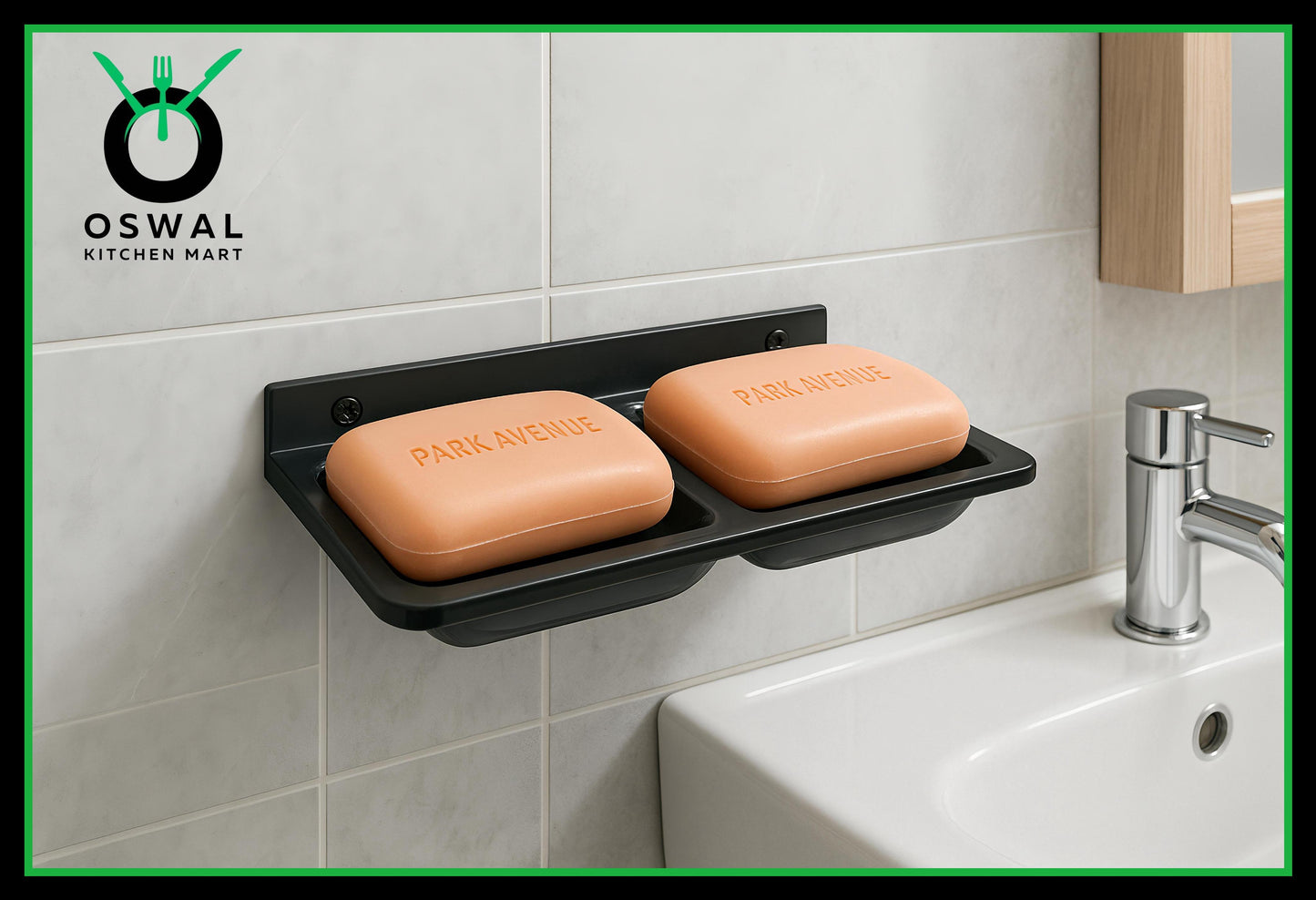 Chirag Wall Mounted Double Soap Holder – Black Acrylic Dual Soap Holder for Bathroom & Kitchen (Pack of 1)