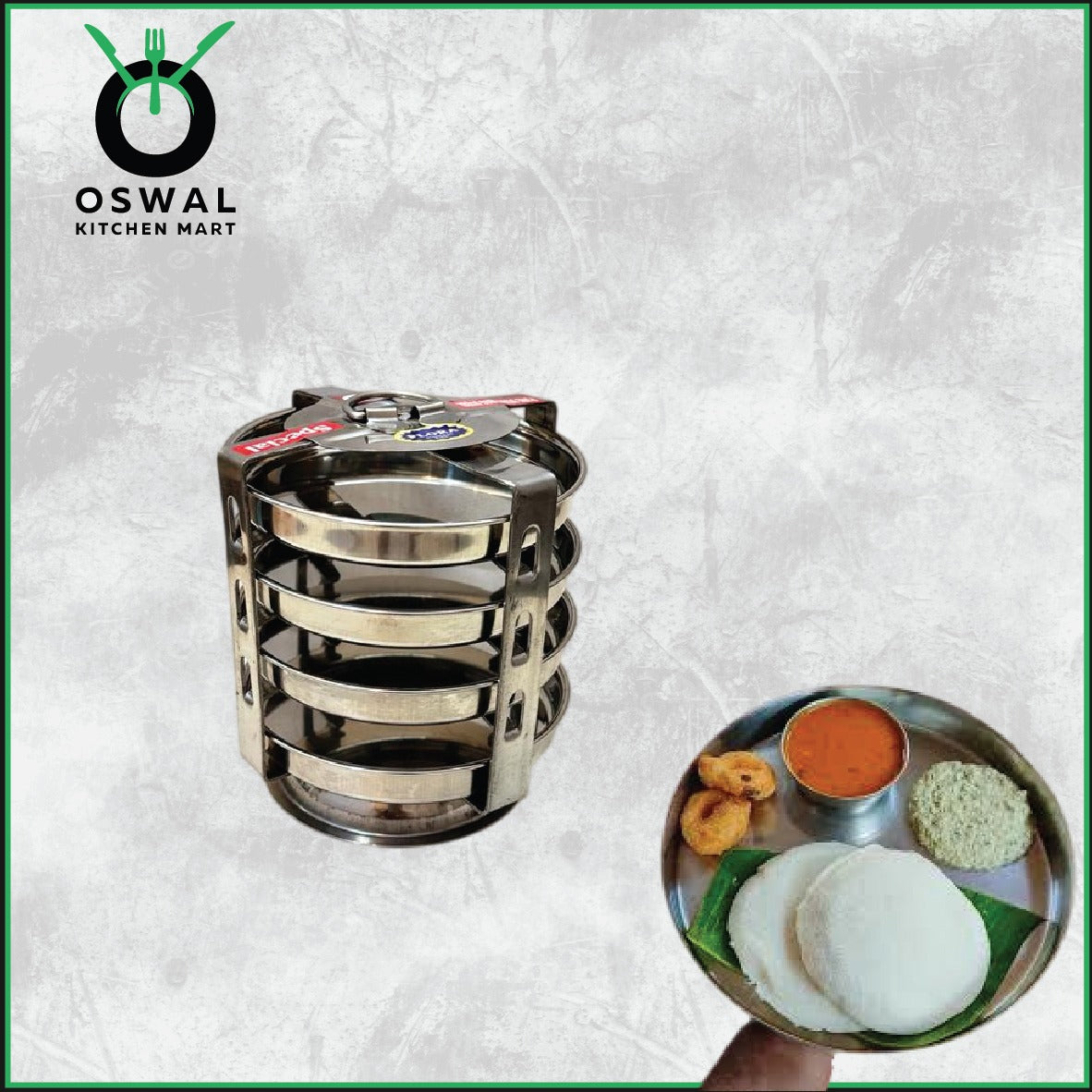 Stainless Steel 4 Plate Thatte Idli Stand| Thatte Idli Plate with Stand| Stainless Steel Dhokla/Thatte Idli Stand With 4 Plates| Pack of 1