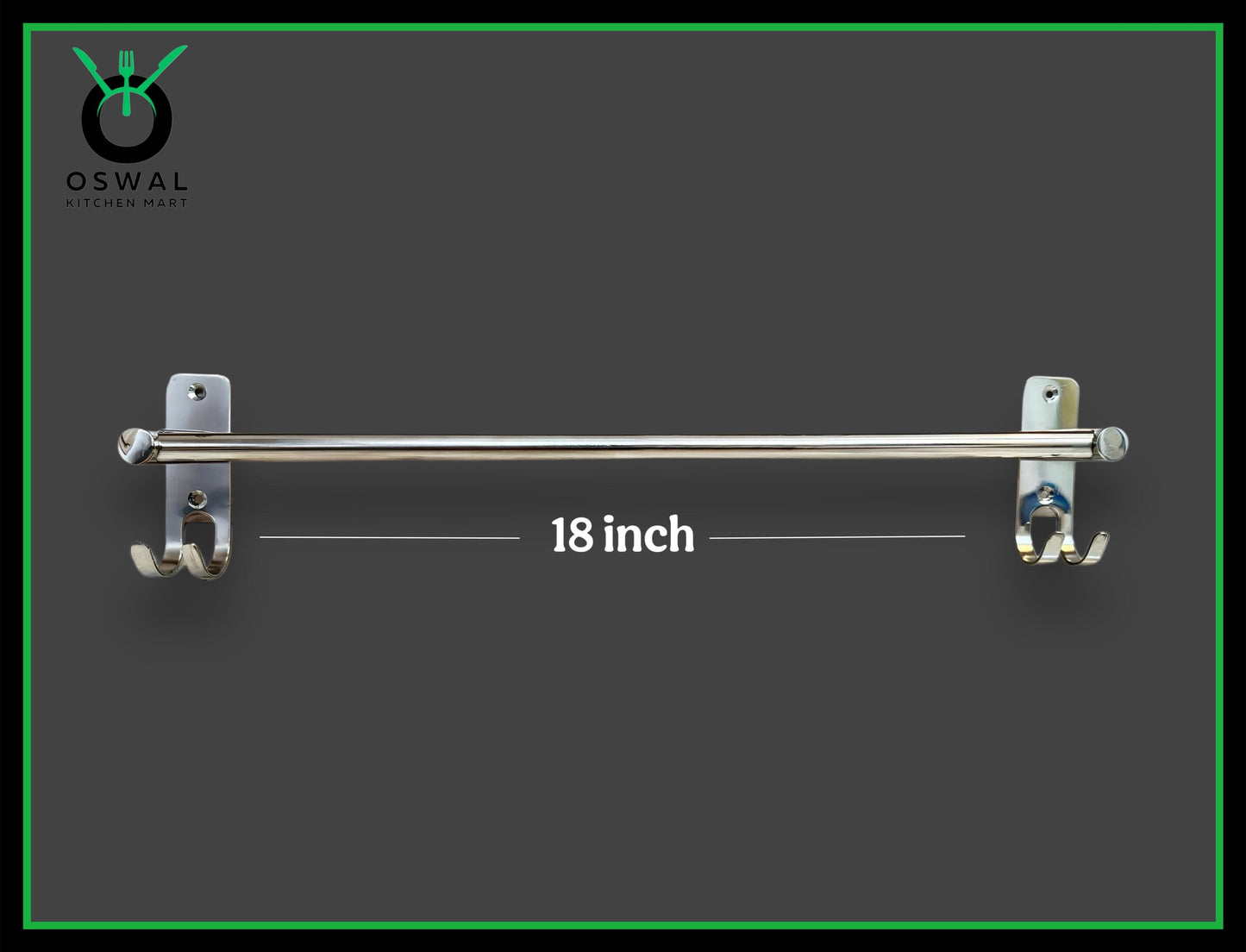 Stainless Steel Towel Rod with Double Hooks – 18-Inch Wall Mounted Hanger for Bathroom