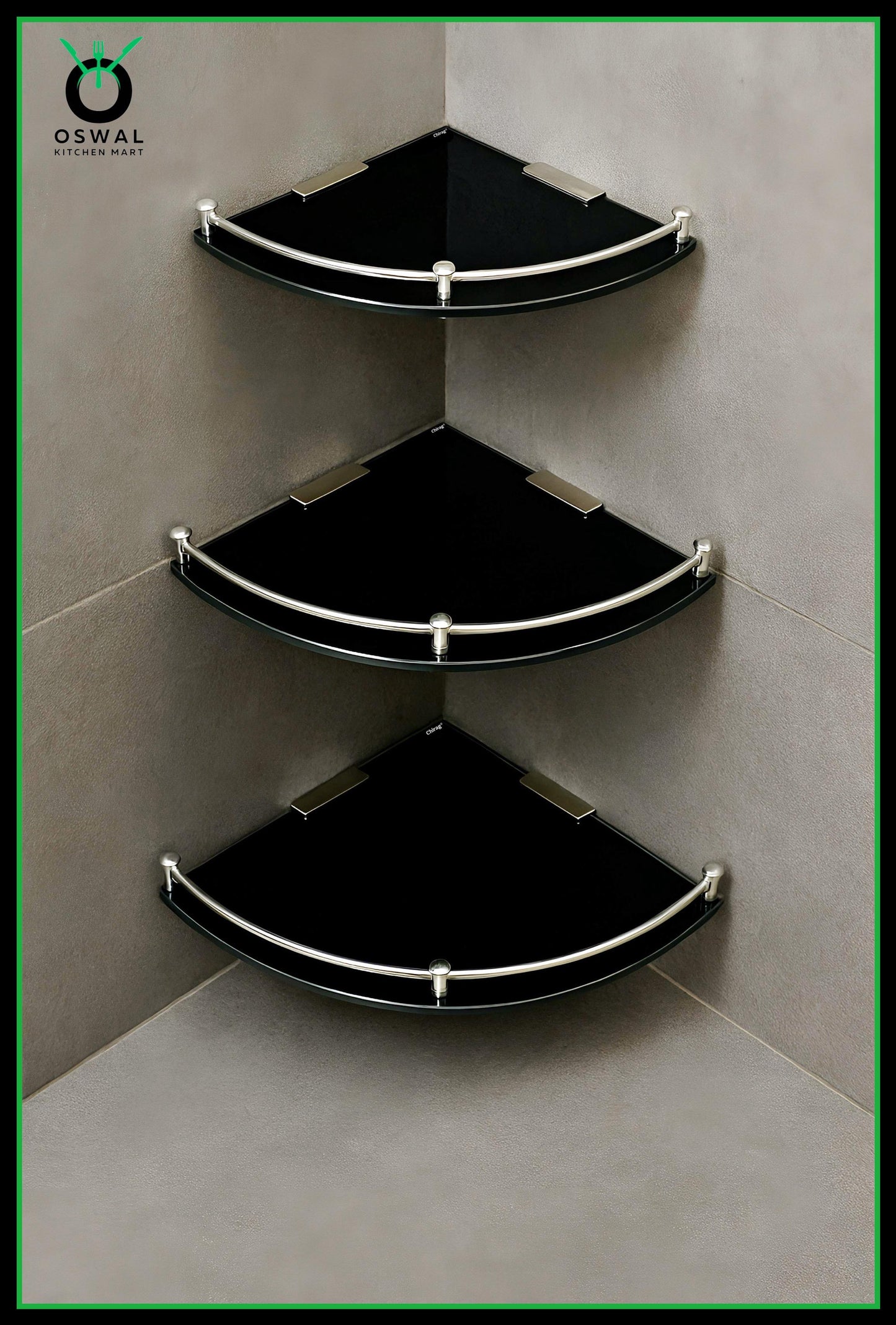 Chirag 12x12 Inch Black Acrylic Corner Shelf – Bathroom Shelf & Accessories (Pack of 1)