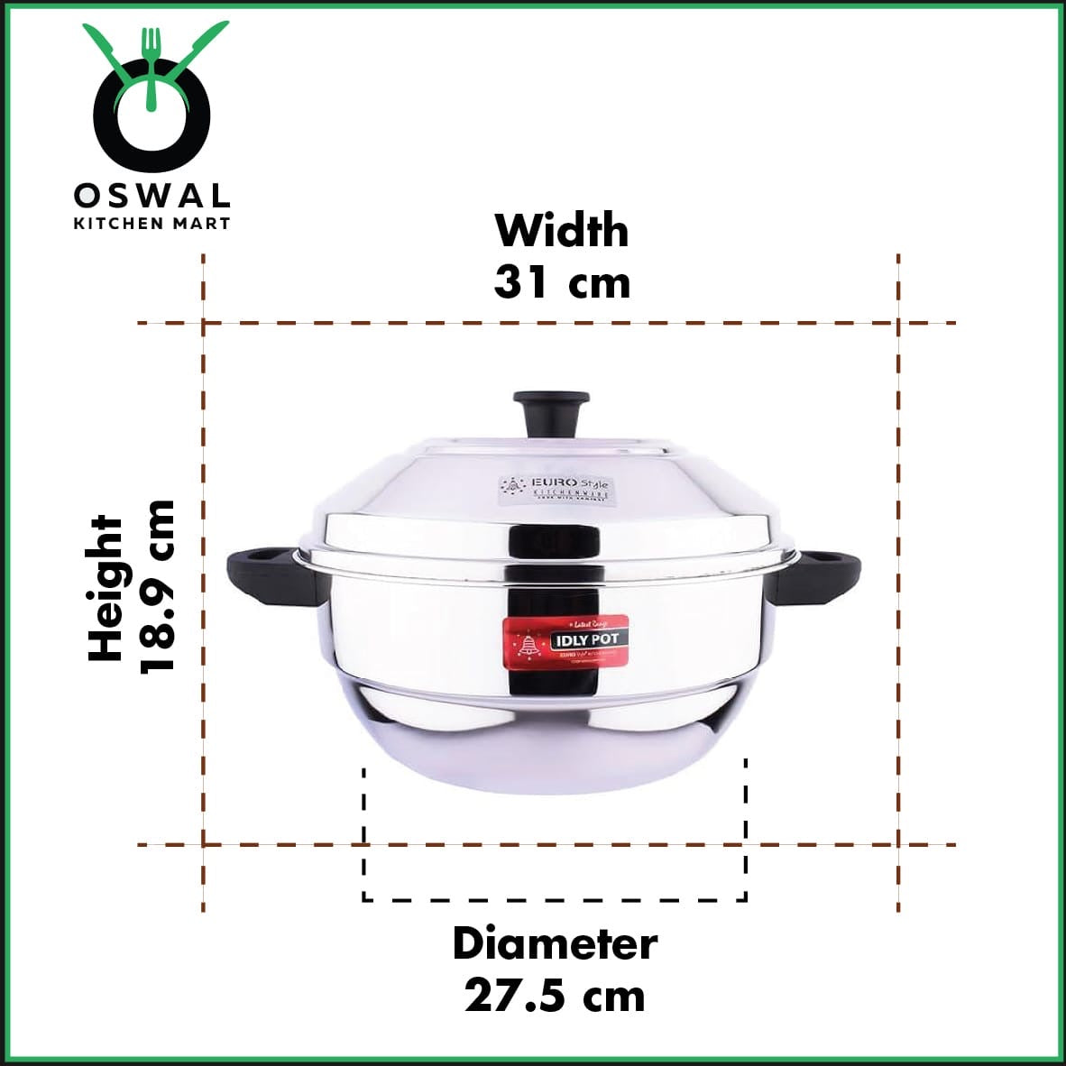 Stainless Steel Idli Steamer with 3 Idli Plates (21 Idlis), 6 Tumblers & 1 Steamer Plate | ISI Mark Certified|Gas & Induction Compatible|Durable Knobs & Handle |EuroStyle Multipurpose Cookware for Idli,  Idiyappam, Dhokla,Modak & Serving More(Pack Of 1)