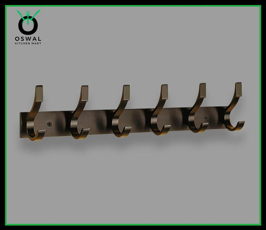 Stainless Steel Black Wall Mounted 6-Hook Hanger | Heavy-Duty Dual Hooks for Bathroom, Kitchen & Home | Pack of 1