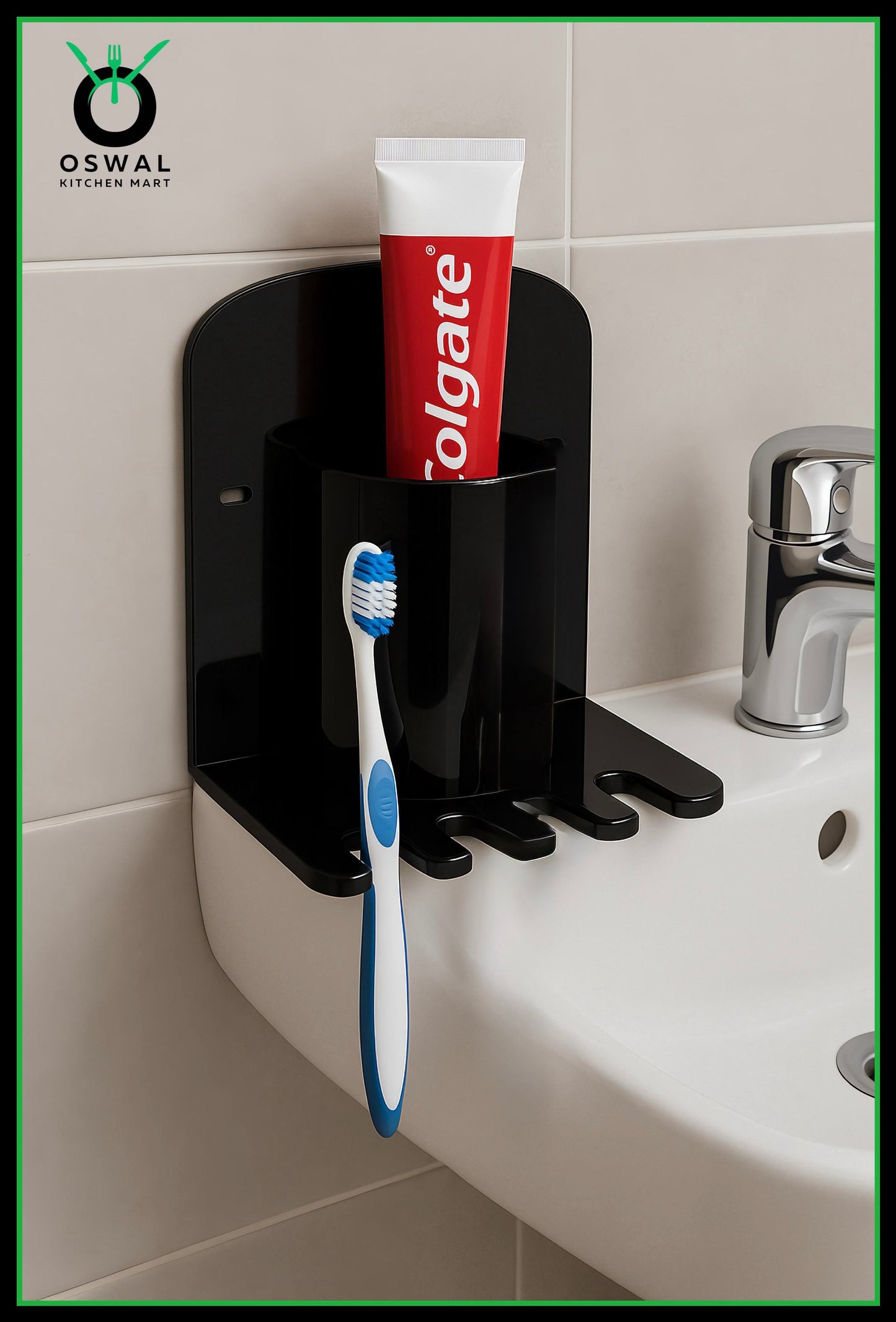 Chirag Black Acrylic Toothbrush & Toothpaste Holder – Wall Mounted Bathroom Organizer (Pack of 1)