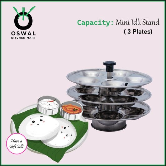 Stainless Steel 3-Tier Mini Idli Plate With Stand | Makes 15 Mini Idlis at Once | Pack of 1